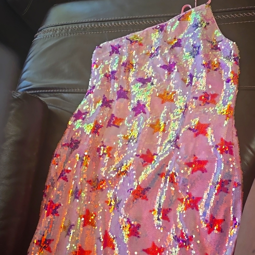 Pink star sequin fringe dress size US 8